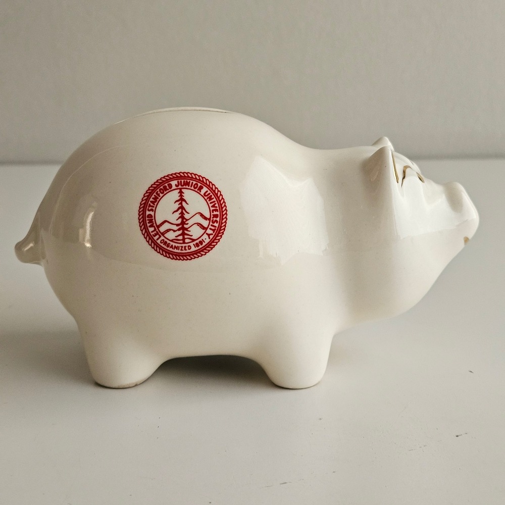 Vintage Stanford University Ceramic Piggy Bank White Gold Red Seal Collegiate